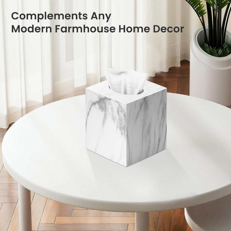 Modern Marble-Design Acrylic Tissue Box Cover - Square Facial Paper Holder for Bathroom Vanity, Bedroom, Dresser, Nightstand, Desk, or Office - Durable & Stylish Countertop Accessory, Bathroom Decor And Accessories, Countertop Organizer, Sleek Design,