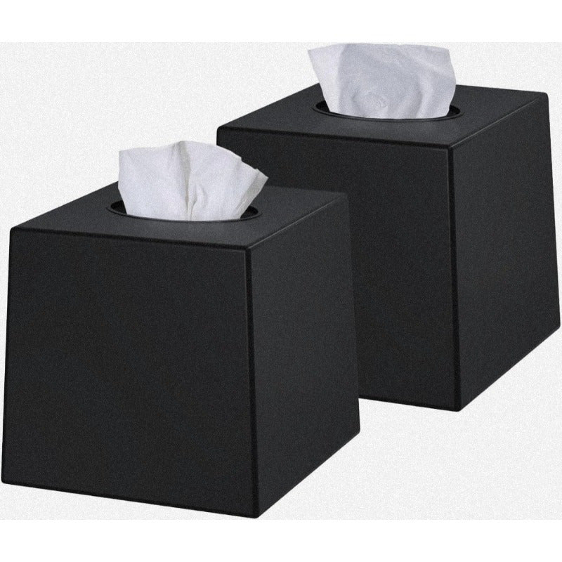2-Pack Black Tissue Box Covers - Modern Minimalist Square Dispenser, Decorative Facial Tissue Holder for Living Room, Office, Bathroom, Kitchen - Compatible with Standard Tissues, Space-Saving Organizer (5, 5x5, 5x5, 6in) - Ideal for Home, Desk, or