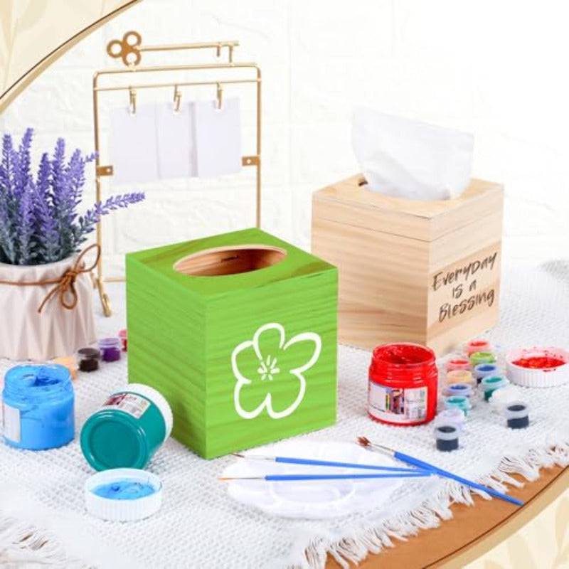 Set of 6 Unfinished Wooden Tissue Box Covers for DIY Projects, Featuring a Square Design with a Flip-Top Opening, Perfect for Arts And Crafts As Well As Home And Bathroom Decoration