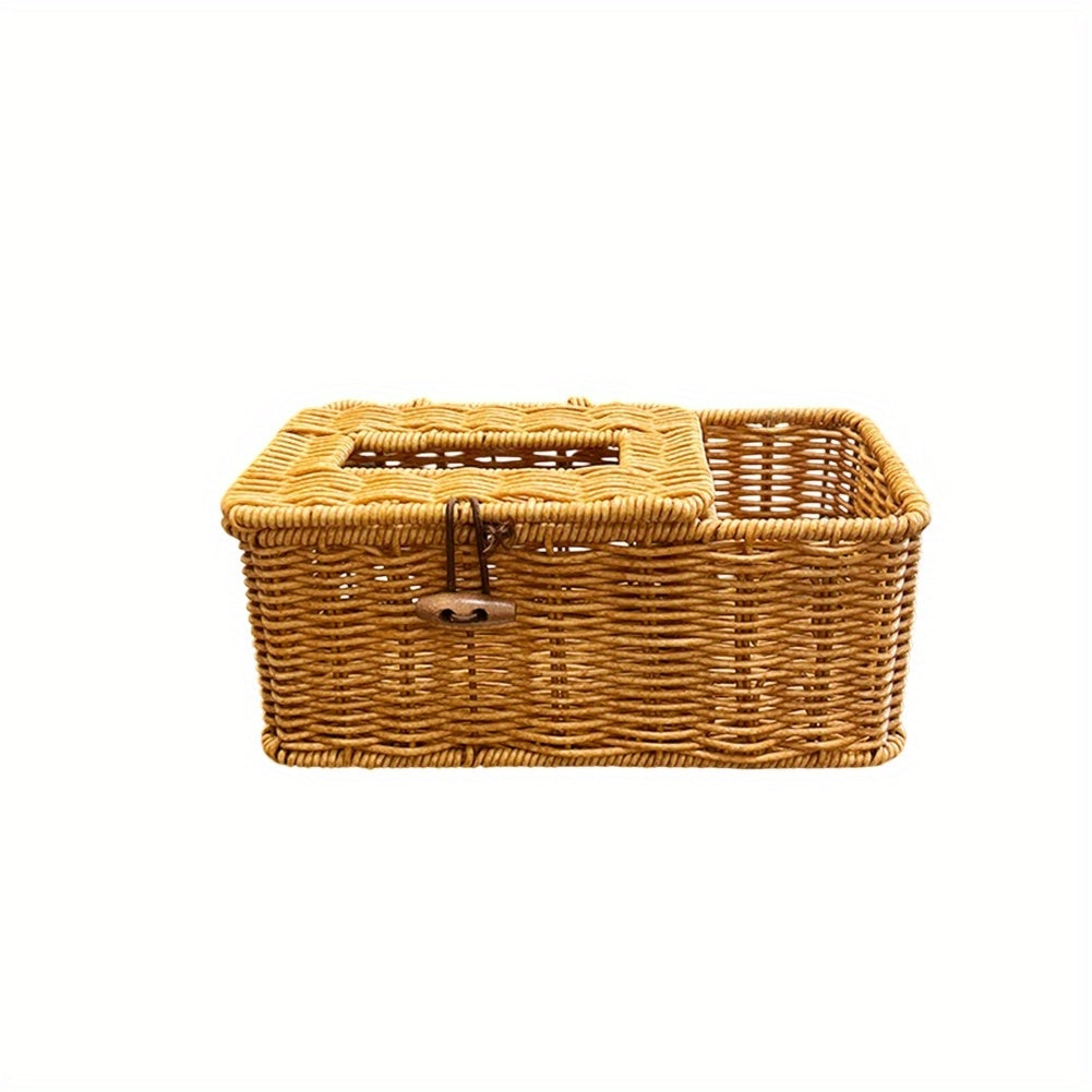 Handwoven Rattan Tissue Box Holder - Rustic Animal-Shaped Design with Brushed Finish, Natural Wicker Material for Bathroom & Kitchen Decor, Decorative Holder | Rustic Decor | Woven Rattan, Bathroom Decor And Accessories
