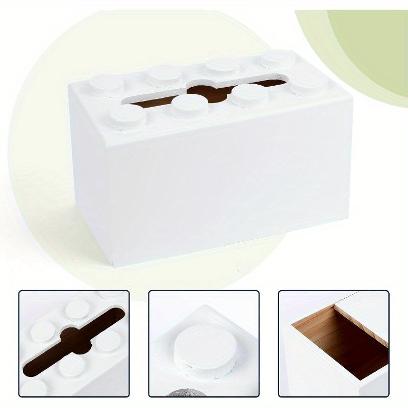 Cute Building Blocks-Themed Tissue Box Cover - Rectangular, Wooden Napkin Holder with 6 Compartments - Ideal for Home Decor in Living Room, Kitchen, Office - White, Napkin Holder for Table, Kitchen Accessory|Playful Design|Wooden Construction, Napkin