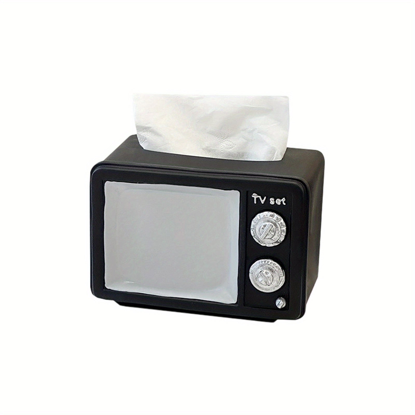 Vintage TV-Shaped Tissue Box with Clear Top Lid & Black Retro Design - Functional Resin Tissue Holder for Living Room, Coffee Table Decor, Bathroom - Nostalgic Home Accessory & Conversation Starter, Durable Storage Organizer for Tissues, Tissue Box