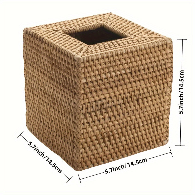 Handmade Square Rattan Tissue Box - Japanese-Style Woven Desktop Organizer, Suitable for Bathroom, Bedroom & Office Decor, Bathroom Organizer, Bedroom Accessory, Rustic Decor, Natural Aesthetic, Artisanal Craftsmanship, Durable Construction, Decorative
