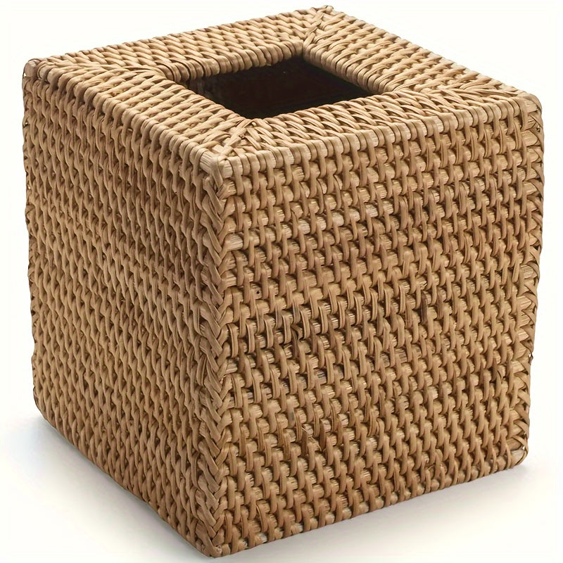 Handmade Square Rattan Tissue Box - Japanese-Style Woven Desktop Organizer, Suitable for Bathroom, Bedroom & Office Decor, Bathroom Organizer, Bedroom Accessory, Rustic Decor, Natural Aesthetic, Artisanal Craftsmanship, Durable Construction, Decorative