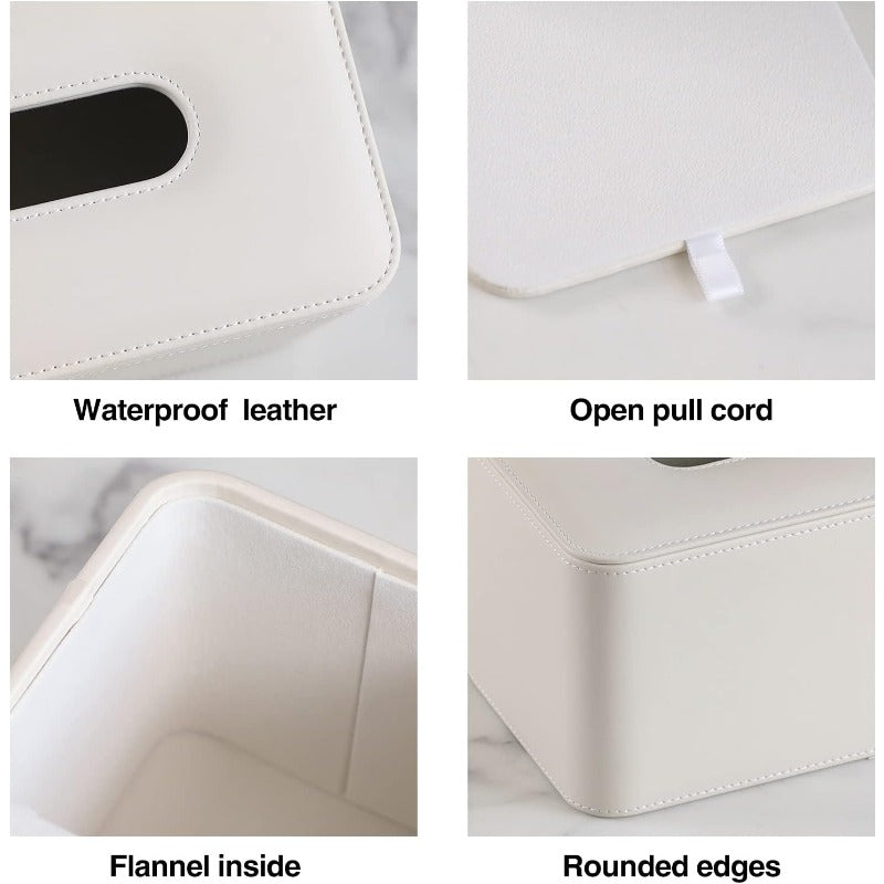 Modern Square Tissue Box Holder with Magnetic Closure - Beige PU Leather Tissue Case, Rounded Edges & Smooth Surface, Secure Magnetic Lid for Bathroom, Living Room, Office - Decorative & Functional Storage Organizer, Durable Tissue Dispenser (Compatible