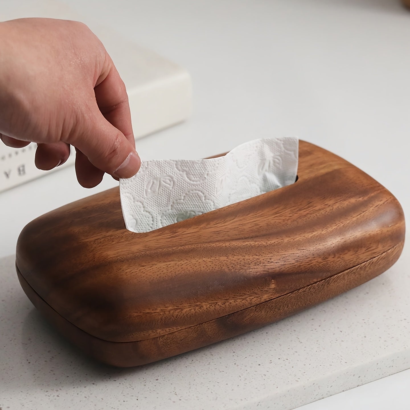 Walnut Tissue Box - Modern and Simple Rectangular Design, Easy to Replace the High - quality Walnut Cover, Polished, Suitable for Decorating Tables, Bathrooms, Offices and Nightstands - Retro - style Storage Box