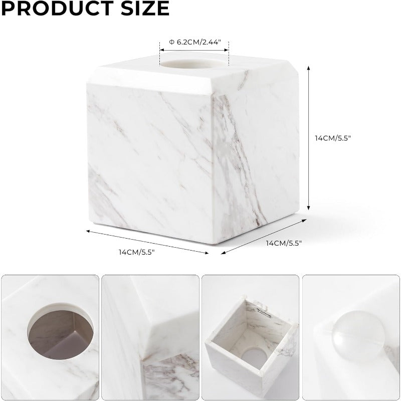 1pc Extra Heavy-Duty Natural Marble Tissue Box Cover & Toilet Paper Holder - Marble-Top Design, -Slip Base, Fits Square Boxes, Marble Texture - Marble Countertop Decor for Bathroom, Living Room, Office - Ideal Gift for Elderly & Low-Dexterity Users - Fits