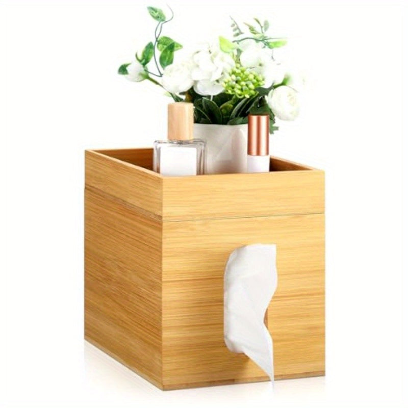 Decorative Bamboo Tissue Box Cover with a Storage Tray, Measuring 6 X 6 X 7, 4 Inches, This Square Tissue Holder Is Perfect for Organizing Facial Tissues in The Bathroom, Office, Or Bedroom