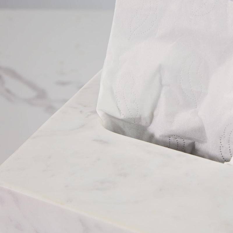 White Marble Tissue Holder with Removable Square Acrylic Base & Natural Marble Top - Modern Elegant Bathroom, Living Room, Bedroom, Office Tissue Box Organizer - Durable Marble & Acrylic Construction, Space-Saving Design, Decorative Tissue Dispenser for