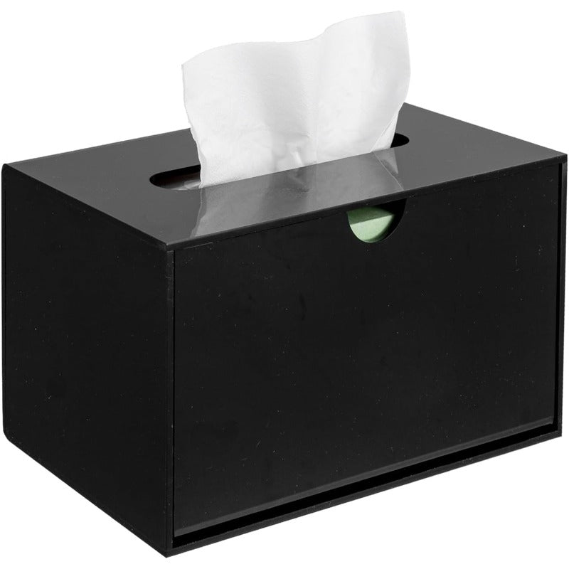 Modern Black Acrylic Rectangular Tissue Box Cover with Slide-Out Holder & Refillable Napkin Dispenser - Space-Saving Bathroom Vanity Organizer, Hygienic One-Touch Operation, Durable Countertop Storage for Home or Office - Minimalist Design, Easy