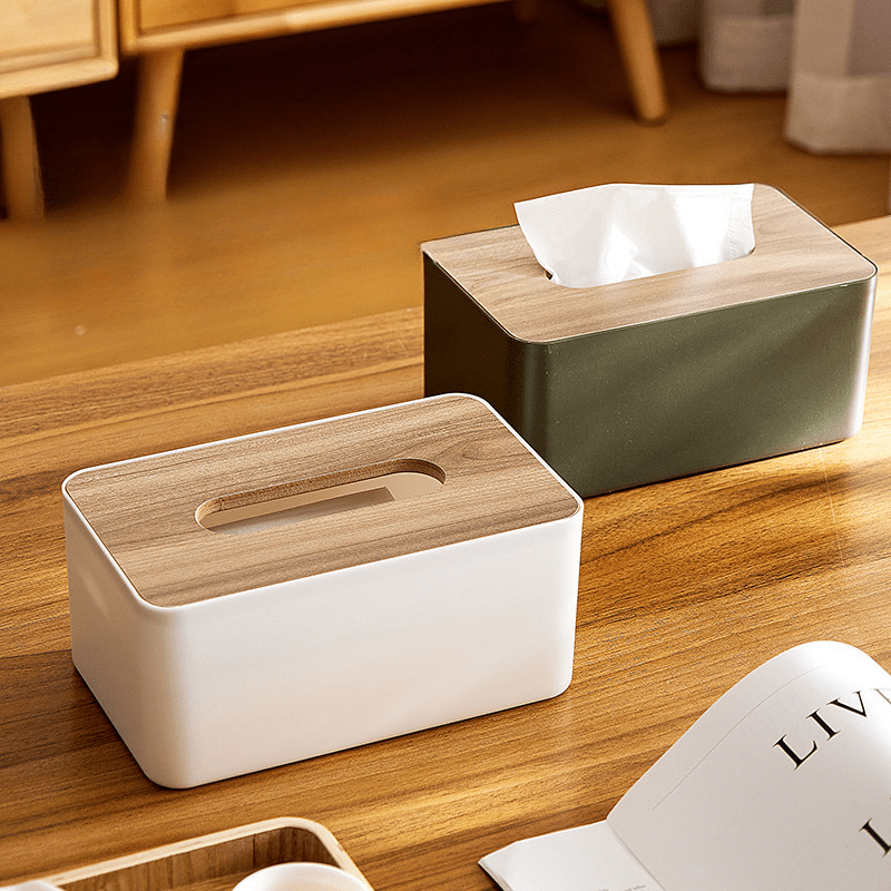 Wooden Tissue Holder Household Paper Towel Storage Box Removable Tissue Boxes for Office