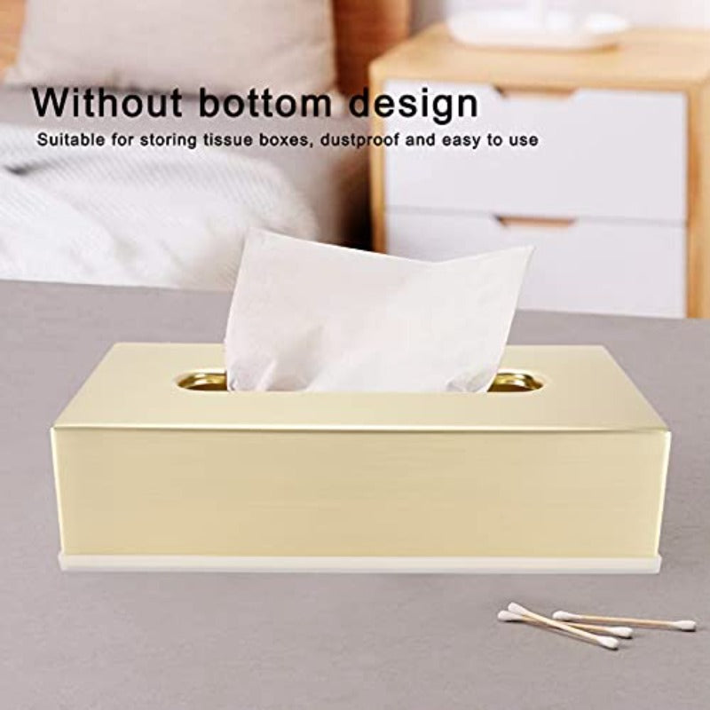 Golden Stainless Steel Tissue Box - Decorative Metal Tissue Holder & Dispenser with Modern Rectangular Design, Rounded Corners & Smooth Edges, Durable Rust-Resistant Construction for Bathroom, Bedroom, Living Room - Elegant Napkin Dispenser for Home