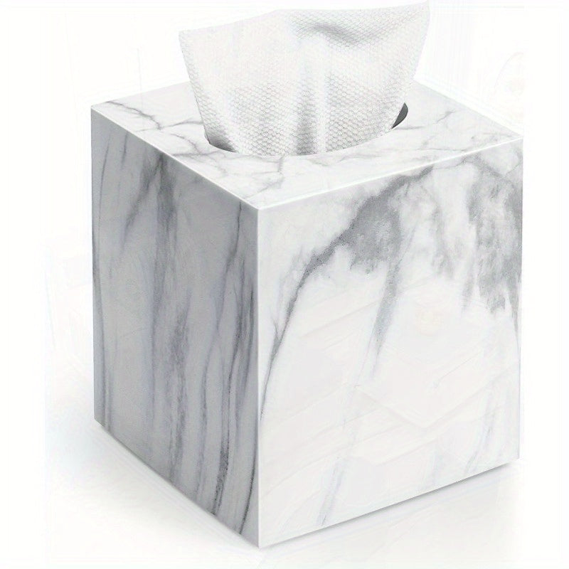 Modern Marble-Design Acrylic Tissue Box Cover - Square Facial Paper Holder for Bathroom Vanity, Bedroom, Dresser, Nightstand, Desk, or Office - Durable & Stylish Countertop Accessory, Bathroom Decor And Accessories, Countertop Organizer, Sleek Design,