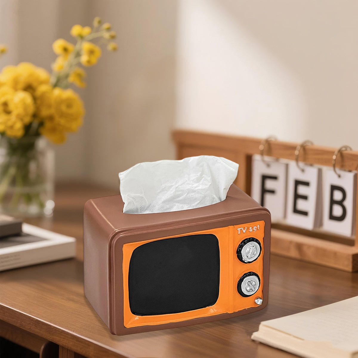 Vintage TV-Shaped Tissue Box with Clear Top Lid & Black Retro Design - Functional Resin Tissue Holder for Living Room, Coffee Table Decor, Bathroom - Nostalgic Home Accessory & Conversation Starter, Durable Storage Organizer for Tissues, Tissue Box