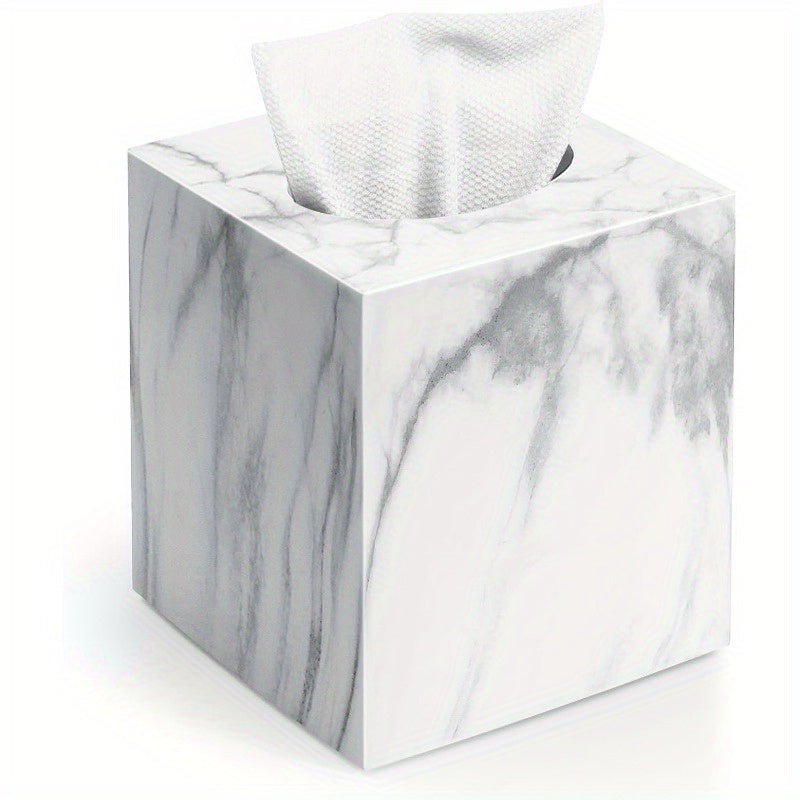 Modern Marble-Design Acrylic Tissue Box Cover - Square Facial Paper Holder for Bathroom Vanity, Bedroom, Dresser, Nightstand, Desk, or Office - Durable & Stylish Countertop Accessory, Bathroom Decor And Accessories, Countertop Organizer, Sleek Design,