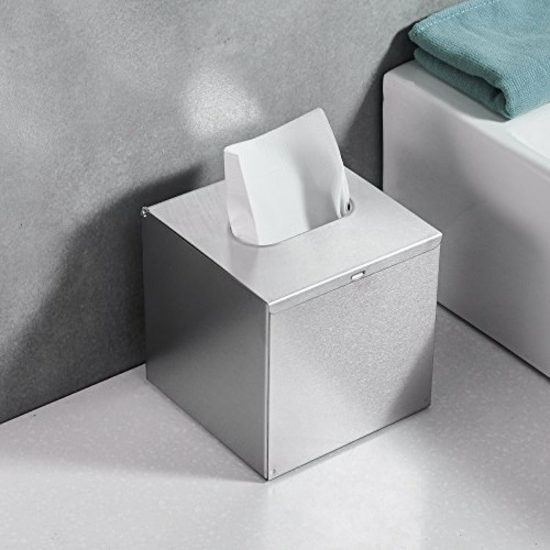 Square Tissue Box Cover Tissue Box Holder Napkin Holder Tissue Cube Box Decorative Holder for Bathroom Bedroom Office Dresser Nightstand Desk Tabletop 5X 5 X 5Stainless Steel Brushed Nickel