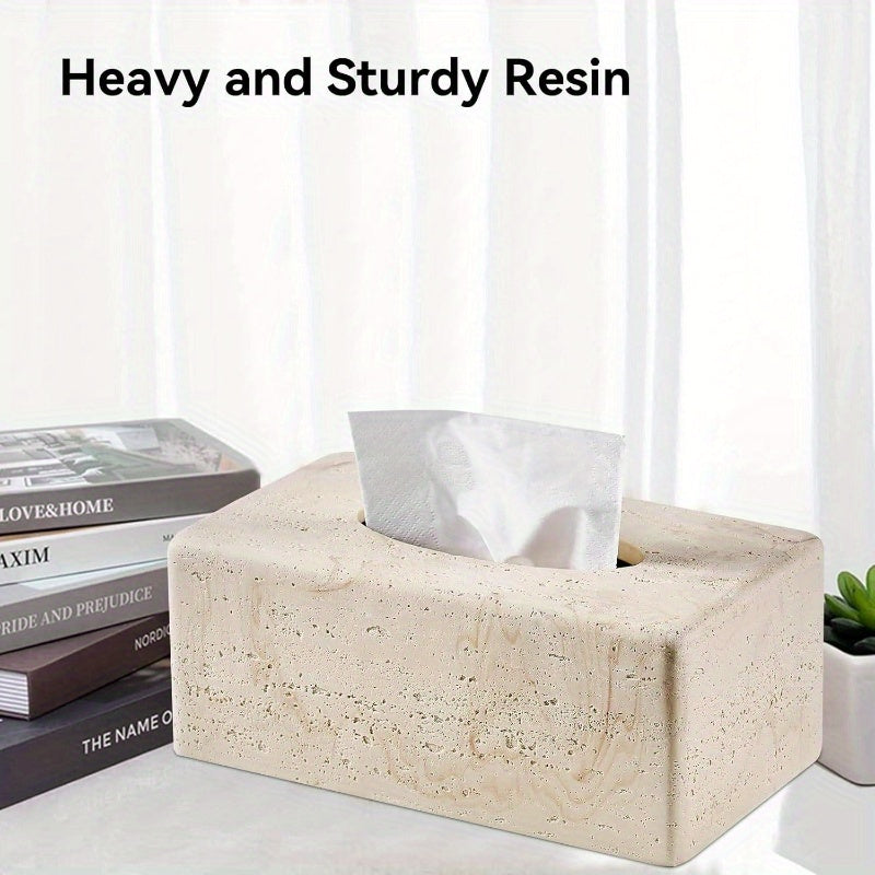 Natural Travertine Textures Tissue Box Cover - Heavy-Duty Resin Rectangular Bathroom Countertop Organizer, 4-Inch Height, Beige Marble Design for Home Decor, Office, or Bedside Table, Durable & Stylish Storage Solution, Bathroom Decor And Accessories,