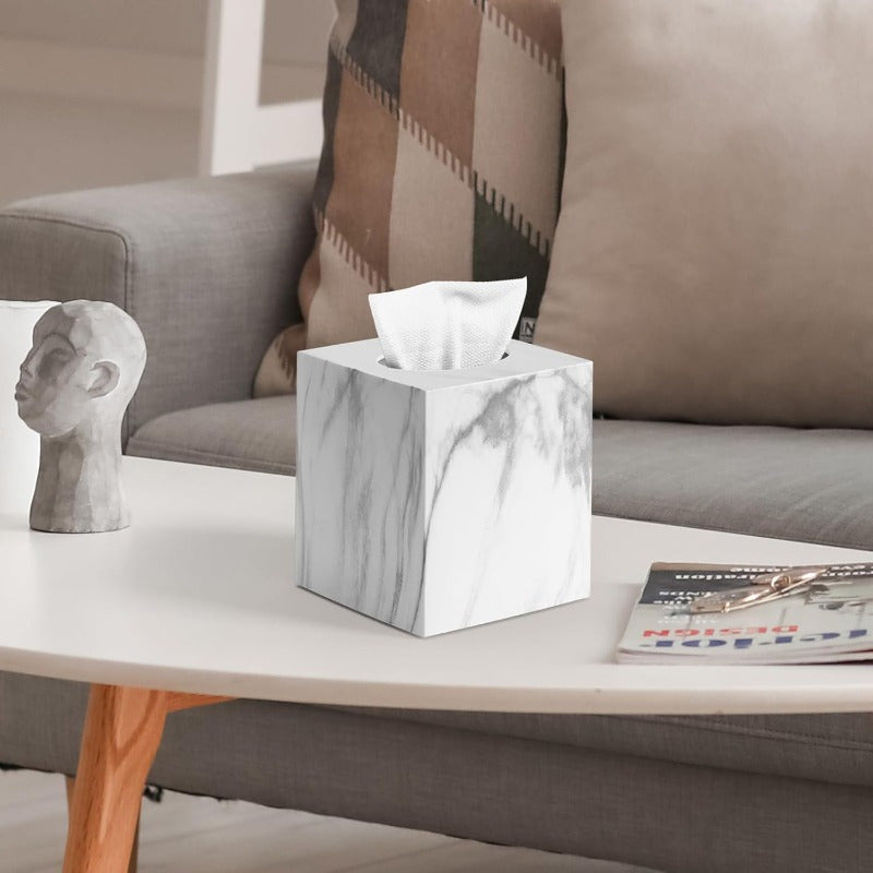 Modern Marble-Design Acrylic Tissue Box Cover - Square Facial Paper Holder for Bathroom Vanity, Bedroom, Dresser, Nightstand, Desk, or Office - Durable & Stylish Countertop Accessory, Bathroom Decor And Accessories, Countertop Organizer, Sleek Design,