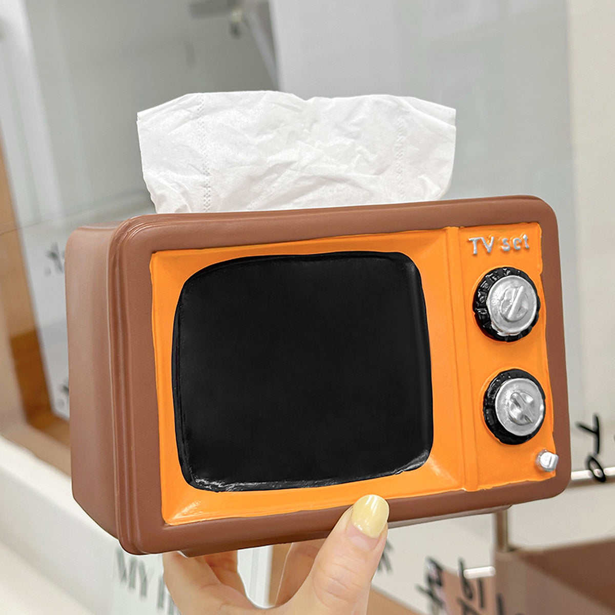 Vintage TV-Shaped Tissue Box with Clear Top Lid & Black Retro Design - Functional Resin Tissue Holder for Living Room, Coffee Table Decor, Bathroom - Nostalgic Home Accessory & Conversation Starter, Durable Storage Organizer for Tissues, Tissue Box