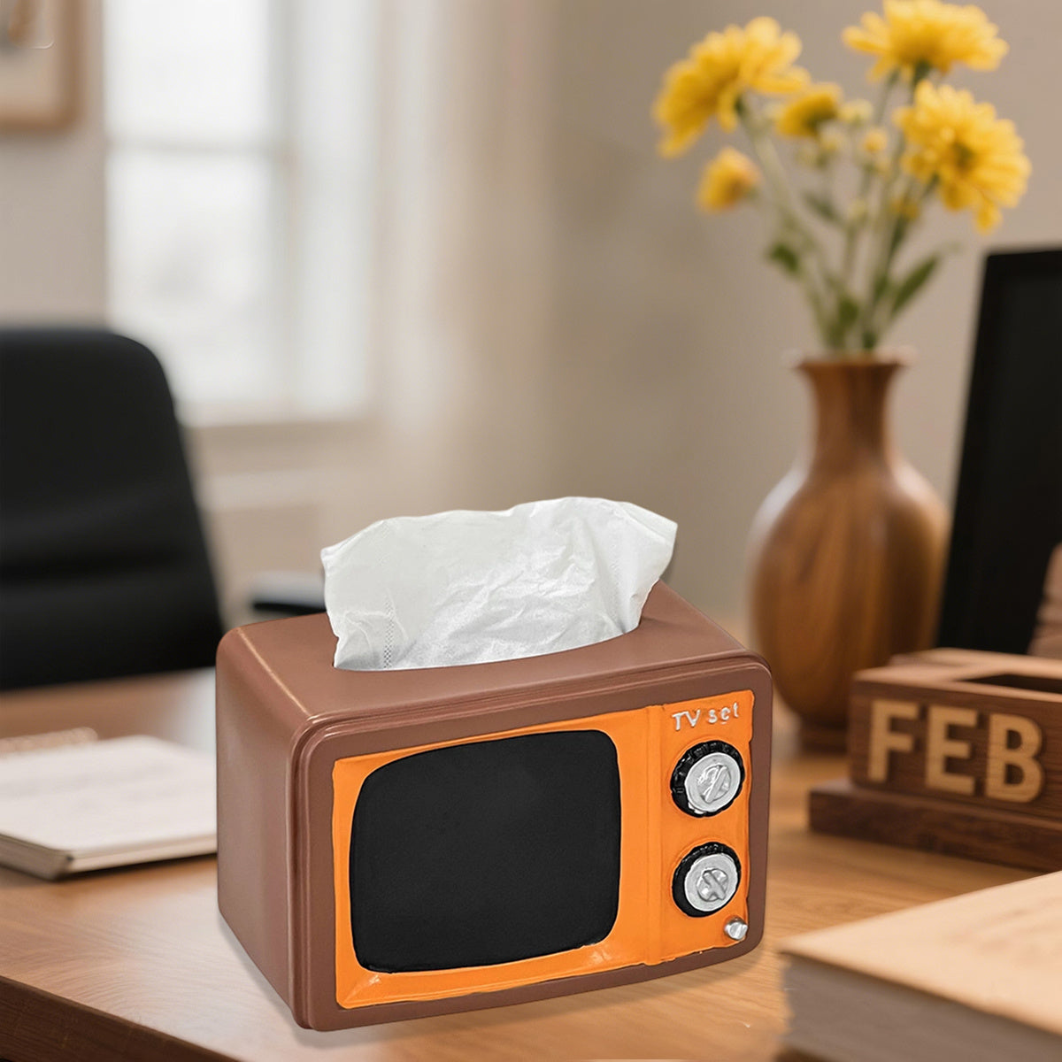 Vintage TV-Shaped Tissue Box with Clear Top Lid & Black Retro Design - Functional Resin Tissue Holder for Living Room, Coffee Table Decor, Bathroom - Nostalgic Home Accessory & Conversation Starter, Durable Storage Organizer for Tissues, Tissue Box