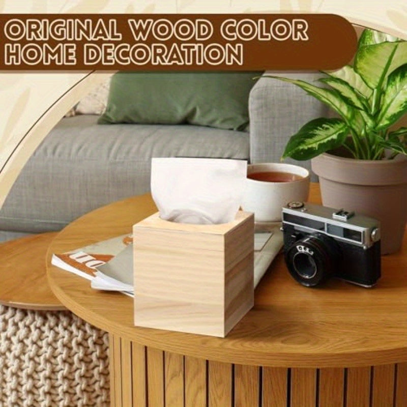 Set of 6 Unfinished Wooden Tissue Box Covers for DIY Projects, Featuring a Square Design with a Flip-Top Opening, Perfect for Arts And Crafts As Well As Home And Bathroom Decoration