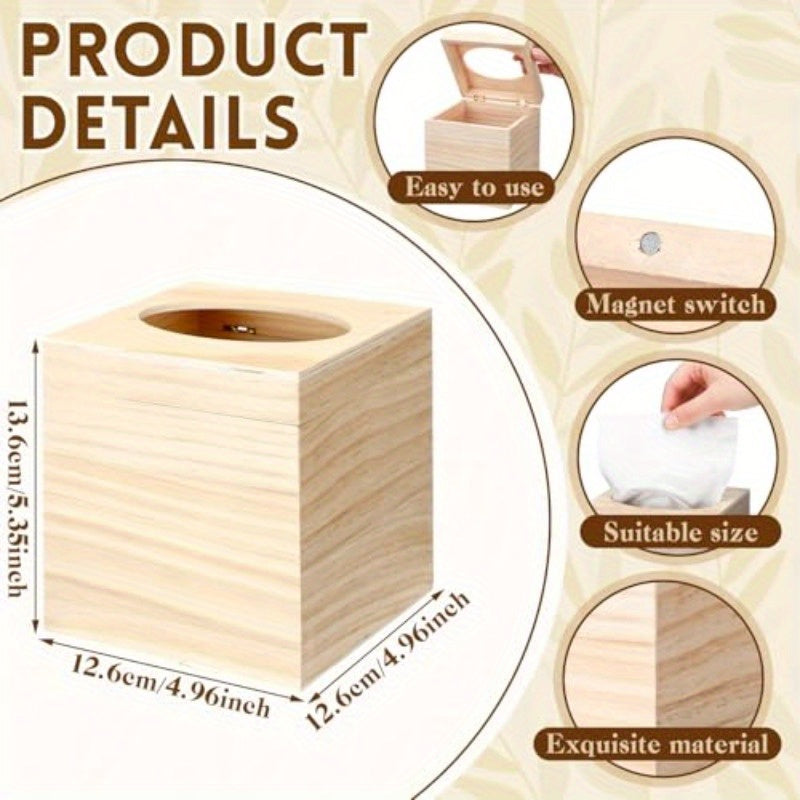 Set of 6 Unfinished Wooden Tissue Box Covers for DIY Projects, Featuring a Square Design with a Flip-Top Opening, Perfect for Arts And Crafts As Well As Home And Bathroom Decoration