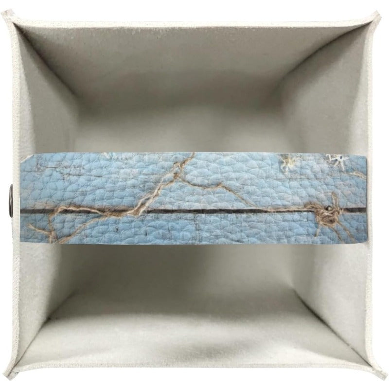 Nautical Starfish & Shells Tissue Box Holder - High Quality PU Leather Square Cube Organizer with Blue Coastal Design, Fits Standard Tissues, Decorative Storage for Bathroom, Bedroom, Office & Beach House - Ideal Housewarming Gift