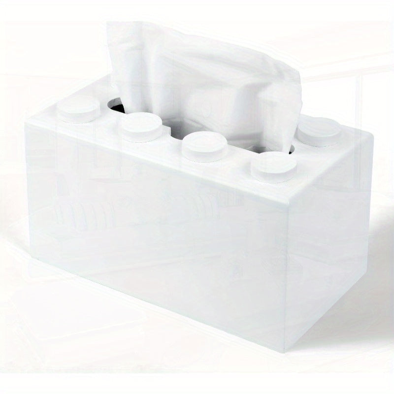 Cute Building Blocks-Themed Tissue Box Cover - Rectangular, Wooden Napkin Holder with 6 Compartments - Ideal for Home Decor in Living Room, Kitchen, Office - White, Napkin Holder for Table, Kitchen Accessory|Playful Design|Wooden Construction, Napkin